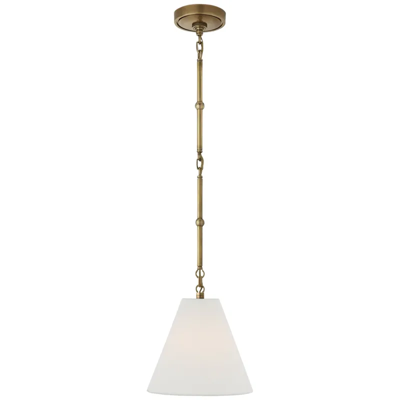 Thomas O'Brien Goodman Petite Hanging Shade in Hand-Rubbed Antique Brass with Linen Shade Ceiling Light W9.5"