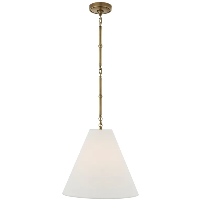 Thomas O'Brien Goodman Small Hanging Light in Hand-Rubbed Antique Brass with Linen Shade Ceiling Light W15"