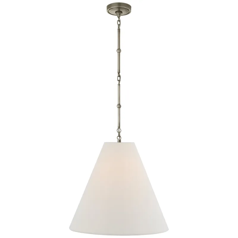 Thomas O'Brien Goodman Medium Hanging Light in Antique Nickel with Linen Shade Ceiling Light W18"