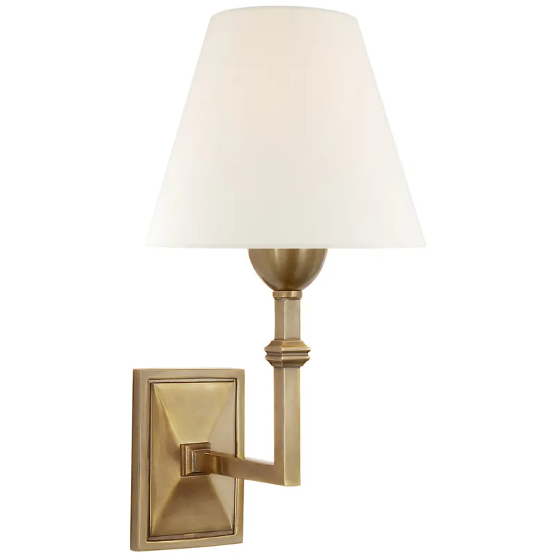 Alexa Hampton Jane Wall Sconce in Hand-Rubbed Antique Brass with Linen Shade Wall Light W7" x H13.5"