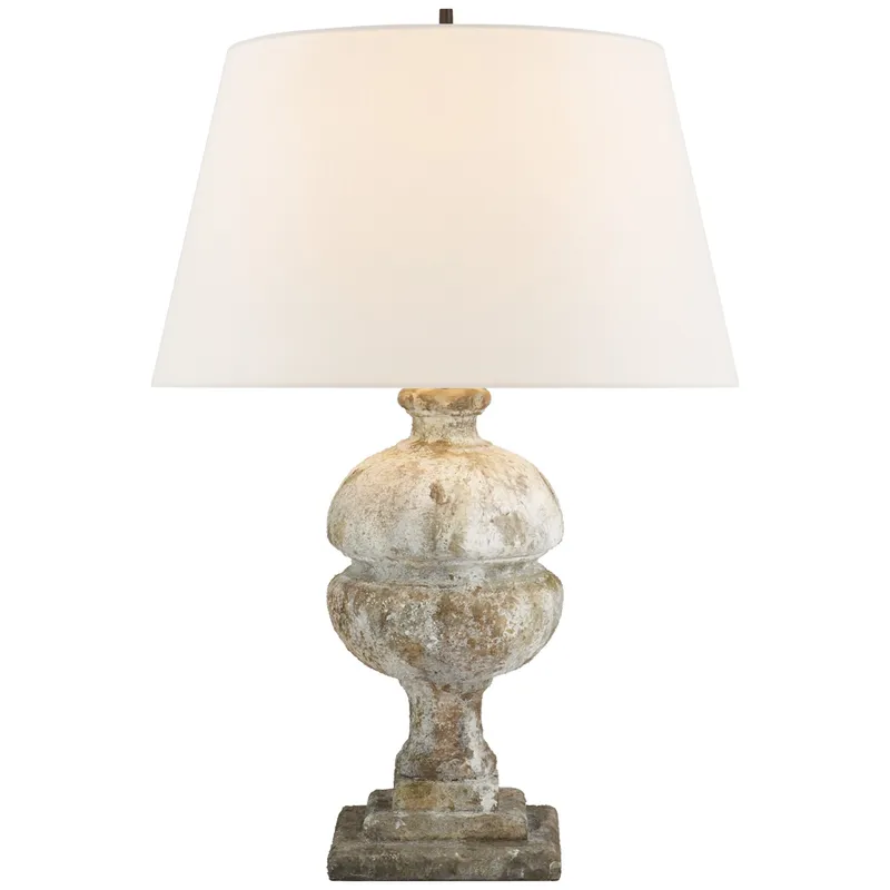 Alexa Hampton Desmond Table Lamp in Garden Stone with Linen Shade W19" x H26"