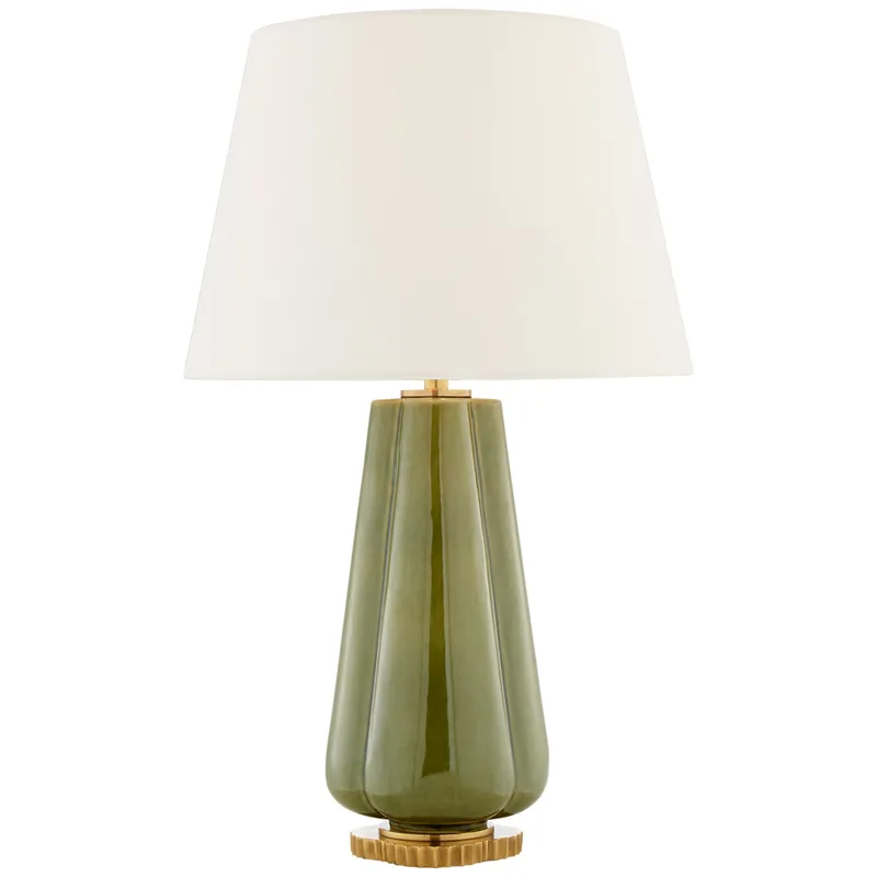 Alexa Hampton Penelope Table Lamp in Green with Linen Shade W18" x H30.5"