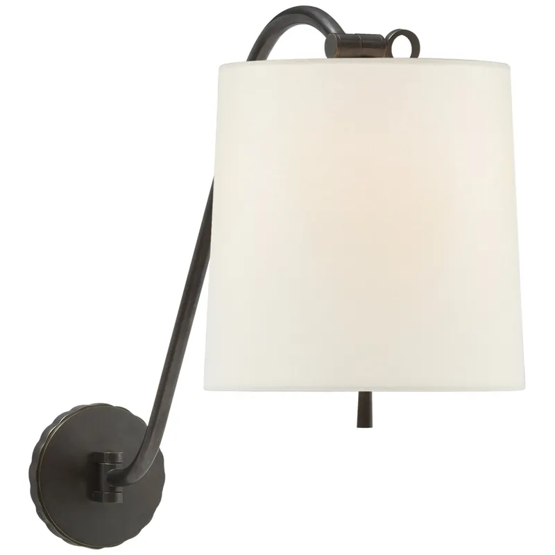 Barbara Barry Understudy Sconce in Bronze with Linen Shade Wall Light W10" x H18"