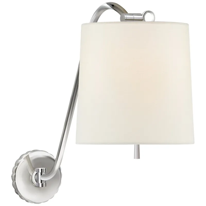 Barbara Barry UNDERSTUDY SCONCE IN POLISHED NICKEL with Linen Shade Wall Light W10" x H18"
