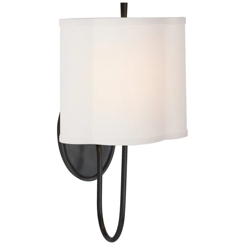 Barbara Barry Simple Scallop Wall Sconce in Bronze with Linen Shade Wall Light W9.25" x H16"