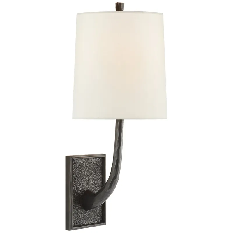 Barbara Barry Lyric Branch Sconce in Bronze with Linen Shade Wall Light W7.5" x H19.75"