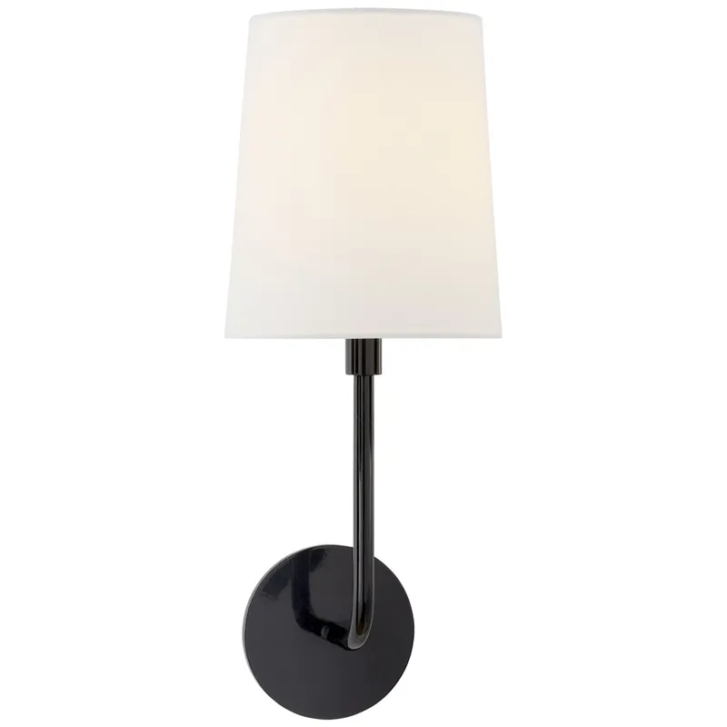 Barbara Barry Go Lightly Sconce in Charcoal with Linen Shade Wall Light W6" x H17"