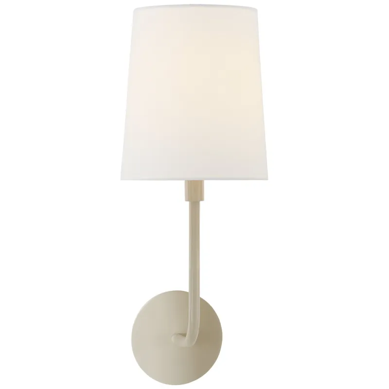 Barbara Barry Go Lightly Sconce in China White with Linen Shade Wall Light W6" x H17"