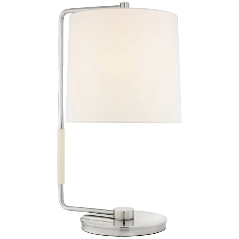 Barbara Barry Swing Table Lamp in Soft Silver with Linen Shade W11" x H22"