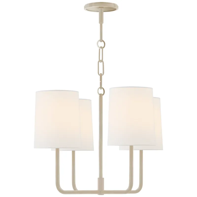 Barbara Barry Go Lightly Small Chandelier in China White with Linen Shades Ceiling Light W15.75" x H14.75"