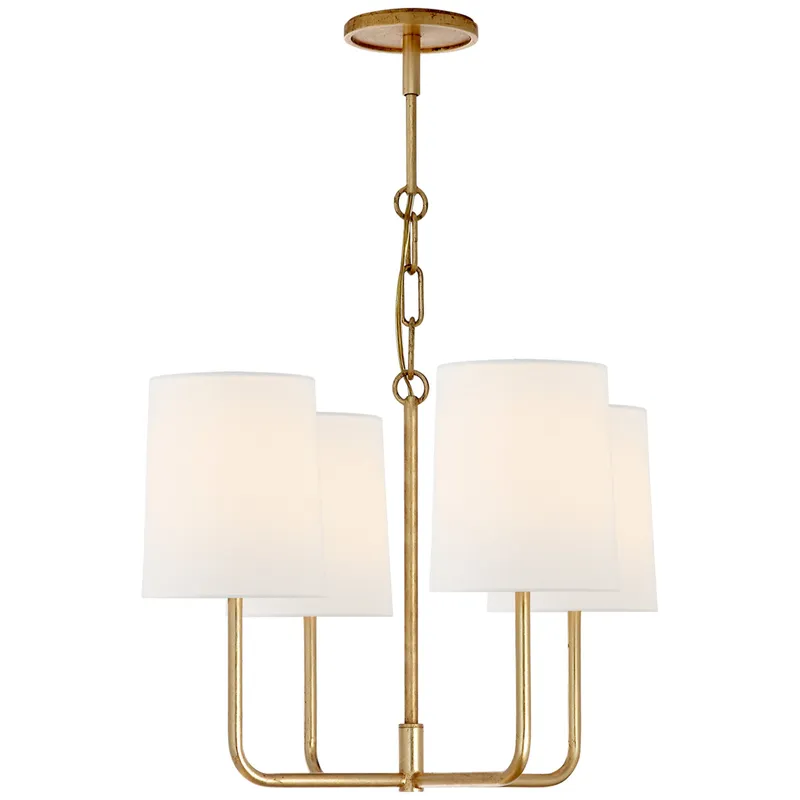 Barbara Barry Go Lightly Small Chandelier in Gilded with Linen Shades Ceiling Light W15.75" x H14.75"