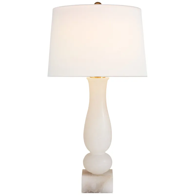 Chapman & Myers Contemporary Balustrade Table Lamp in Alabaster with Linen Shade W16" x H30"