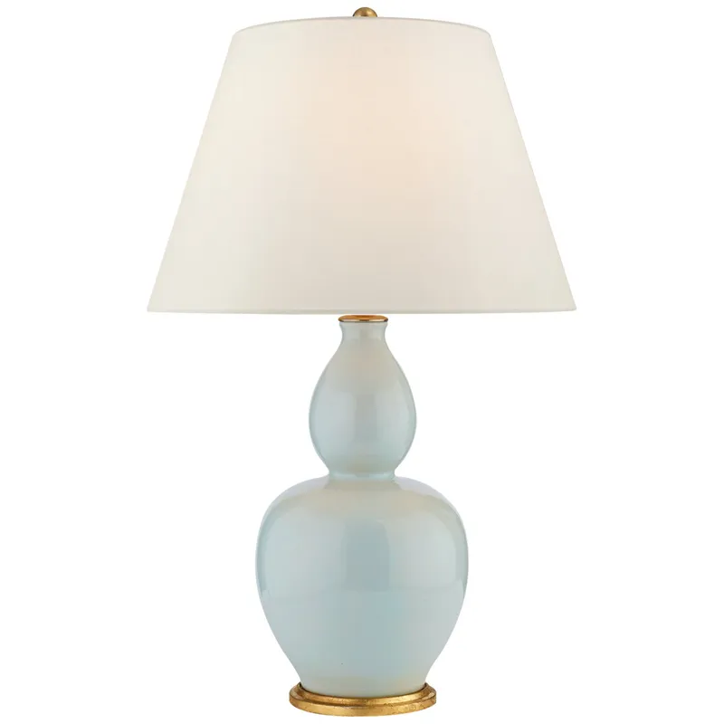 Chapman & Myers Yue Double Gourd Table Lamp in Ice Blue with Linen Shade W20" x H31.25"
