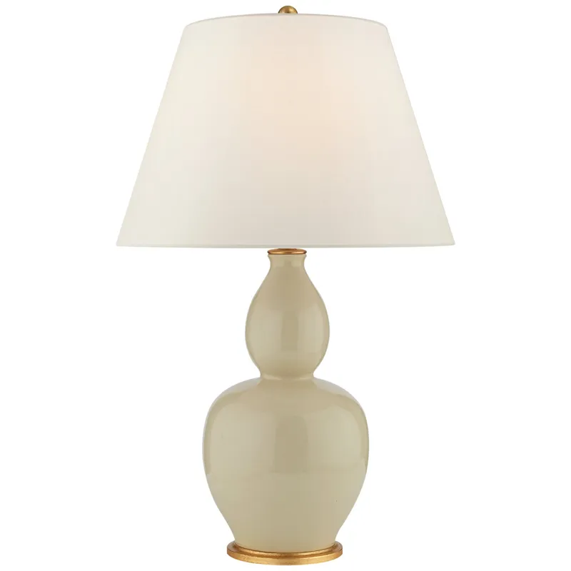 Chapman & Myers Yue Double Gourd Table Lamp in Coconut with Linen Shade W20" x H31.25"