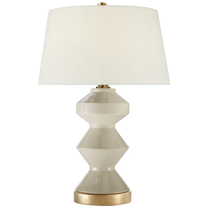 Chapman & Myers Weller Zig-Zag Table Lamp in Coconut with Linen Shade W19" x H27.5"