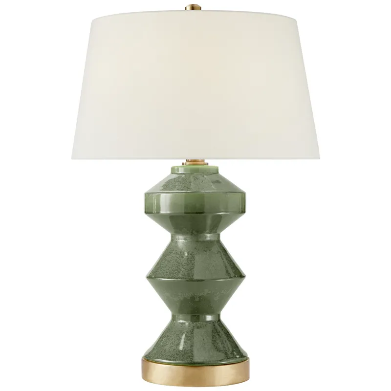 Chapman & Myers Weller Zig-Zag Table Lamp in Shellish Kiwi with Linen Shade W19" x H27.5"