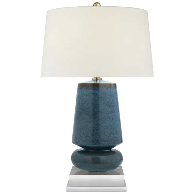 Chapman & Myers Parisienne Small Table Lamp in Oslo Blue with Linen Shade W17" x H28.75"