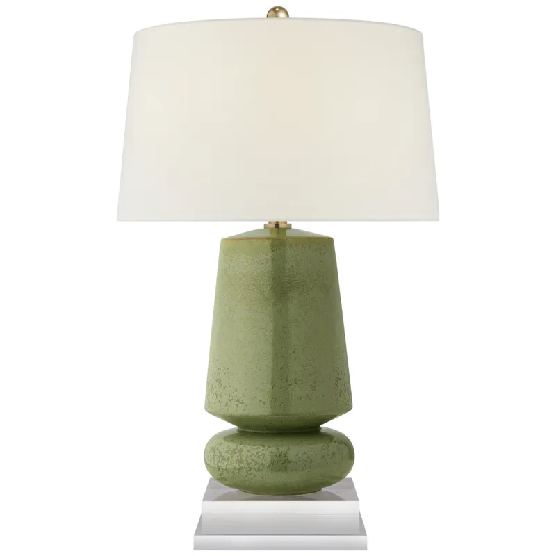 Chapman & Myers Parisienne Small Table Lamp in Shellish Kiwi with Linen Shade W17" x H28.75"