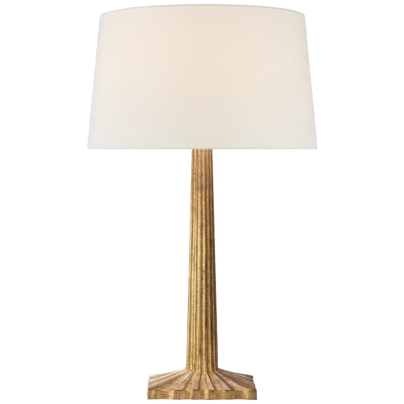 Chapman & Myers Strie Fluted Column Table Lamp in Gilded Iron with Linen Shade W17" x H29.75"