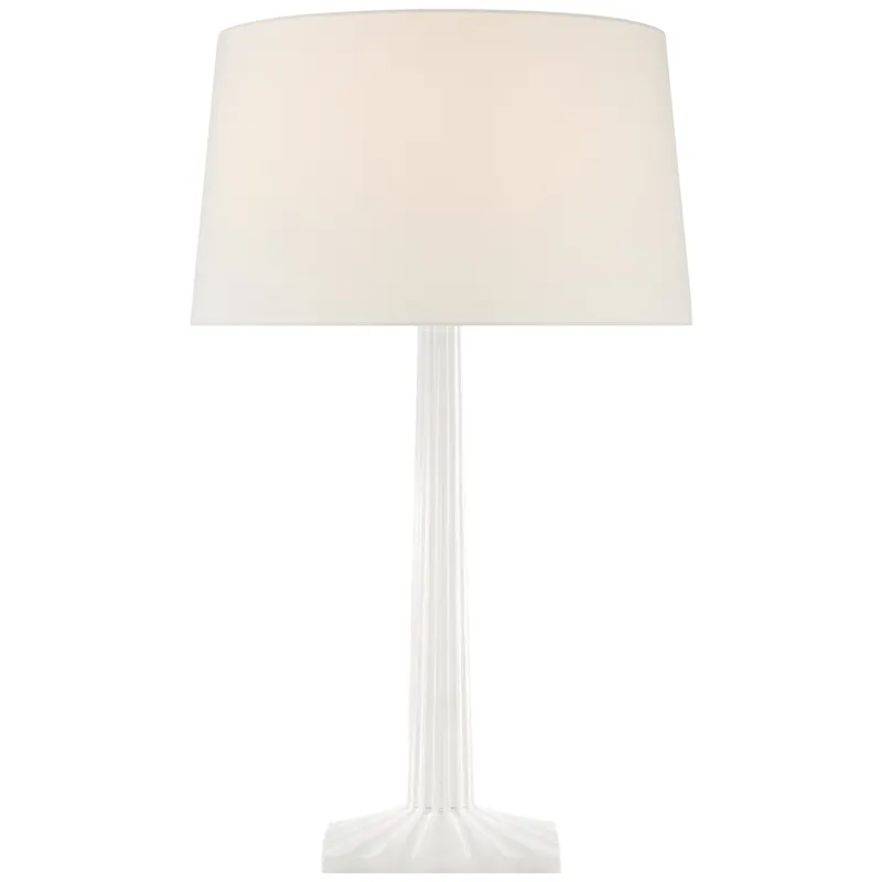 Chapman & Myers Strie Fluted Column Table Lamp in Plaster White with Linen Shade W17" x H29.75"