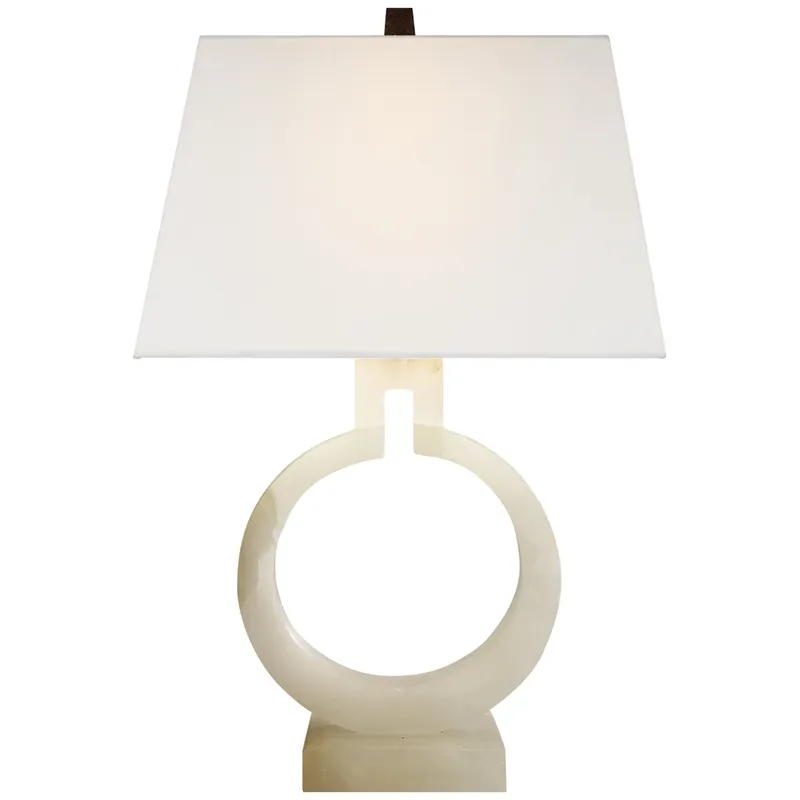 Chapman & Myers Ring Form Small Table Lamp in Alabaster with Linen Shade W13.5" x H21"