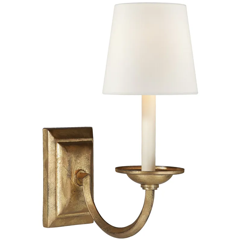 Chapman & Myers Flemish Single Sconce in Gilded Iron with Linen Shade Wall Light W6.5" x H15.25"