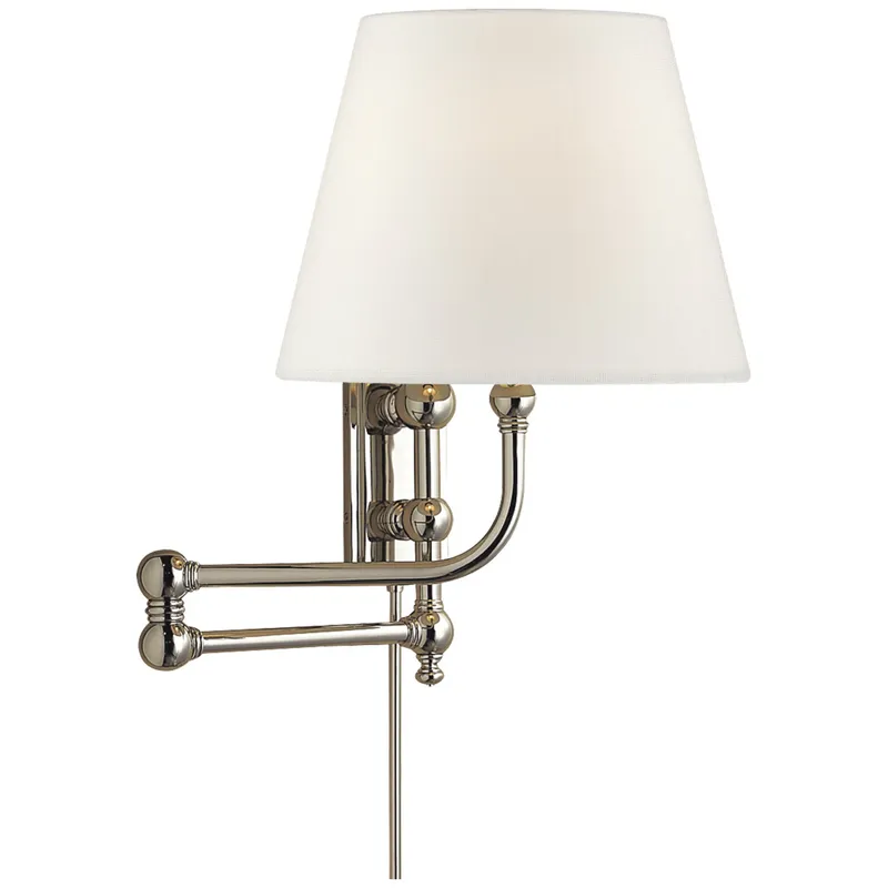 Chapman & Myers Pimlico Swing Arm in Polished Nickel with Linen Shade Wall Light W25.5" x H17"