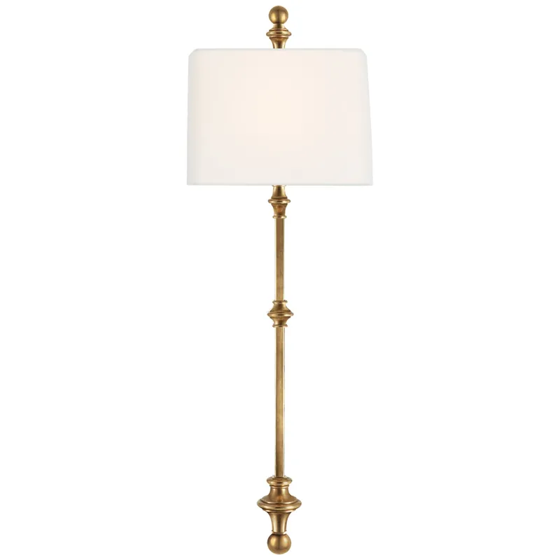 Chapman & Myers Cawdor Stanchion Wall Light in Antique-Burnished Brass with Linen Shade W12.5" x H35.75"