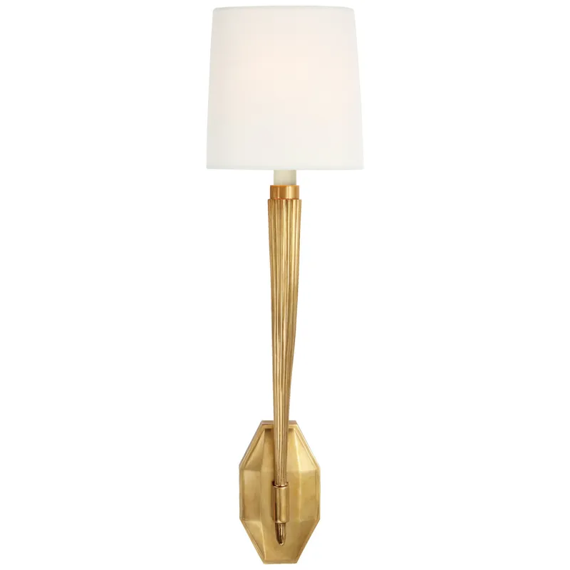 Chapman & Myers Ruhlmann Single Sconce in Antique-Burnished Brass with Linen Shade Wall Light W6.25" x H22.5"