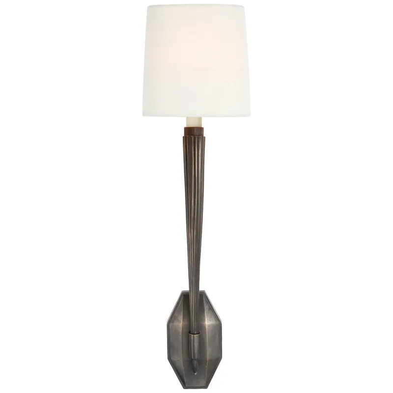 Chapman & Myers Ruhlmann Single Sconce in Bronze with Linen Shade Wall Light W6.25" x H22.5"