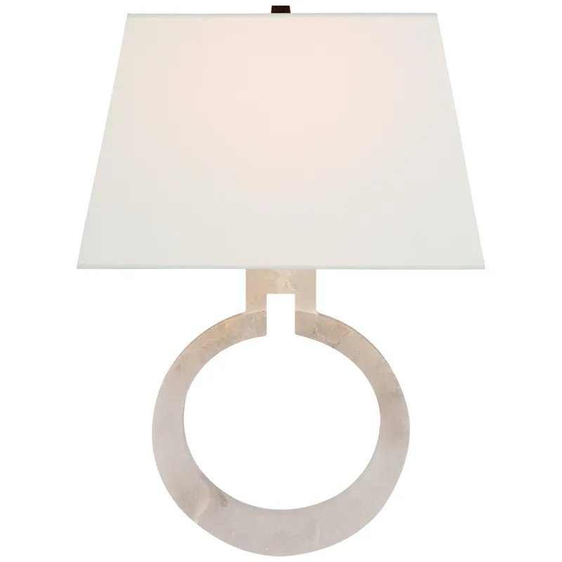 Chapman & Myers Ring Form Large Wall Sconce in Alabaster with Linen Shade Wall Light W13.5" x H19"