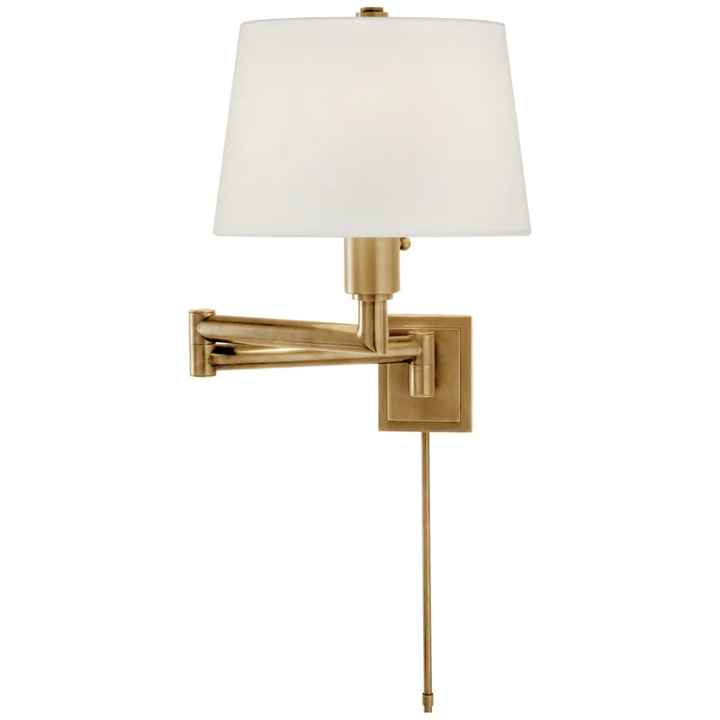Chapman & Myers Chunky Swing Arm in Antique-Burnished Brass with Linen Shade Wall Light W26.25" x H18.25"