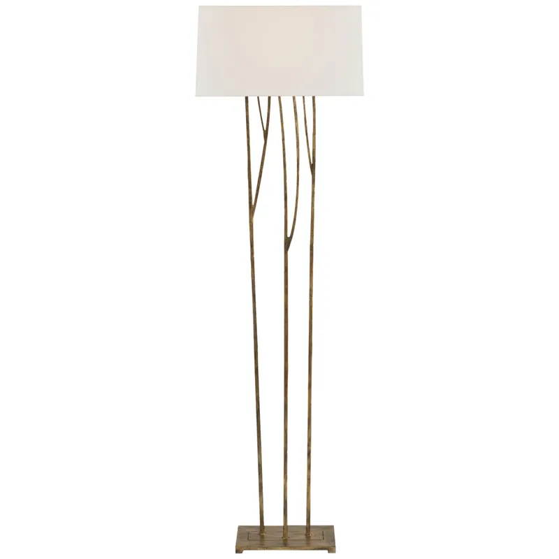Ian K. Fowler Aspen Floor Lamp in Gilded Iron with Linen Shade W17.75" x H59.5"