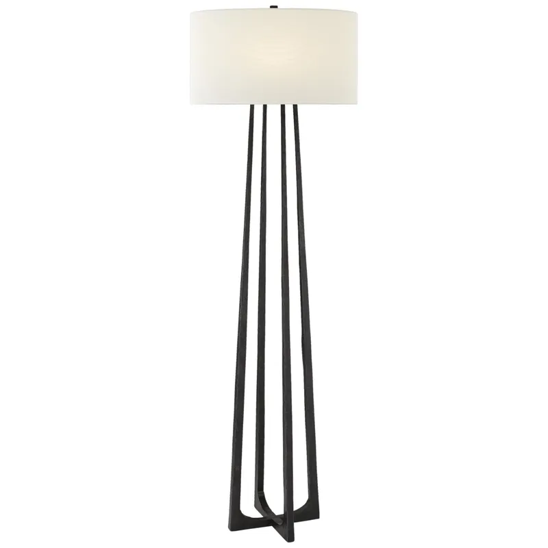 Ian K. Fowler Scala Large Hand-Forged Floor Lamp in Aged Iron with Linen Shade W20.5" x H62.5"