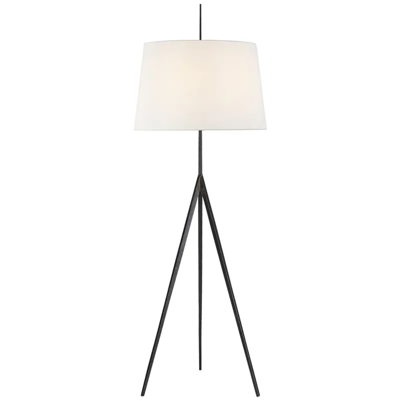 Ian K. Fowler Triad Hand-Forged Floor Lamp in Aged Iron with Linen Shade W22.5" x H65.75"
