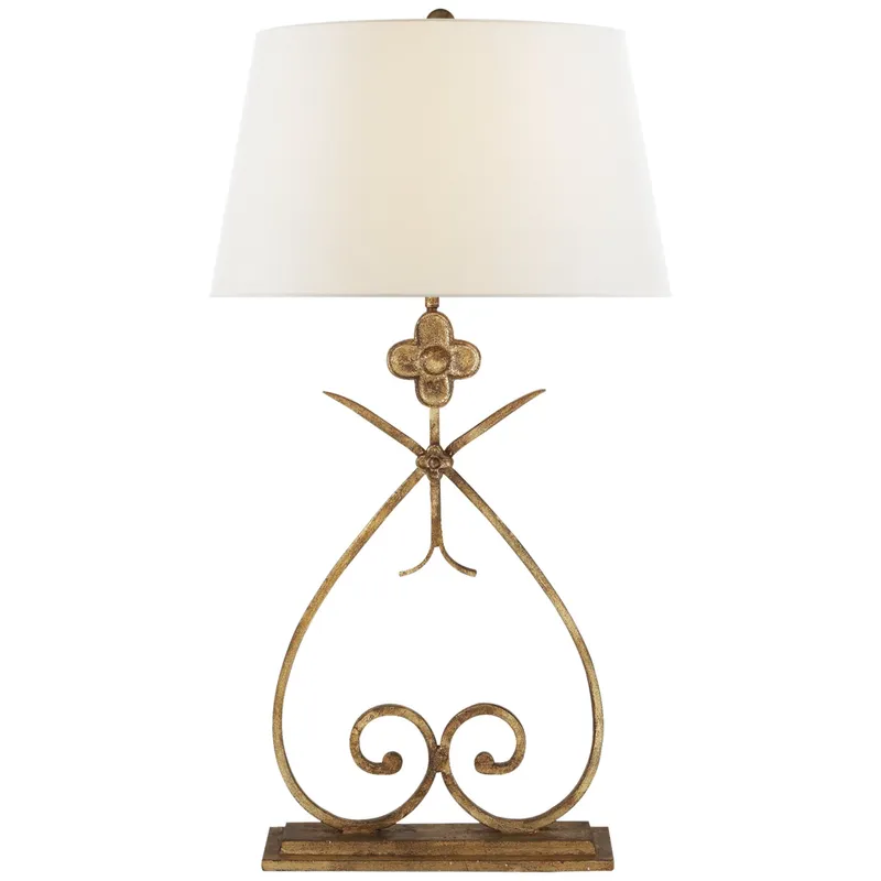 Suzanne Kasler Harper Table Lamp in Gilded Iron with Linen Shade W15.5" x H29.5"