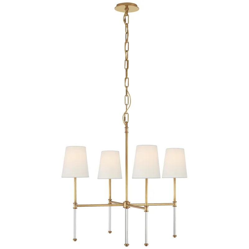 Suzanne Kasler Camille Small Chandelier in Hand-Rubbed Antique Brass with Linen Shades Ceiling Light W27.25" x H25.5"
