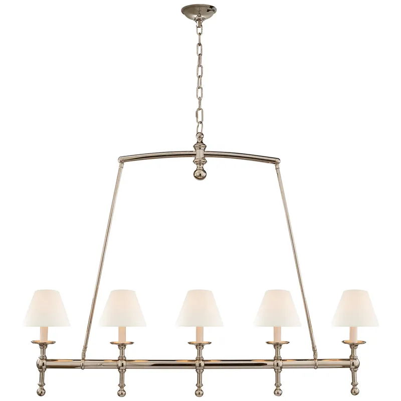 Chapman & Myers Classic Linear Chandelier in Polished Nickel with Linen Shades Ceiling Light W48.25" x H37.5"