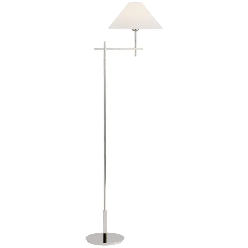 J. Randall Powers Hackney Bridge Arm Floor Lamp in Polished Nickel with Linen Shade W11.75" x H52"
