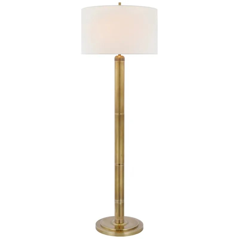 Thomas O'Brien Longacre Floor Lamp in Hand-Rubbed Antique Brass with Linen Shade W22" x H67.75"