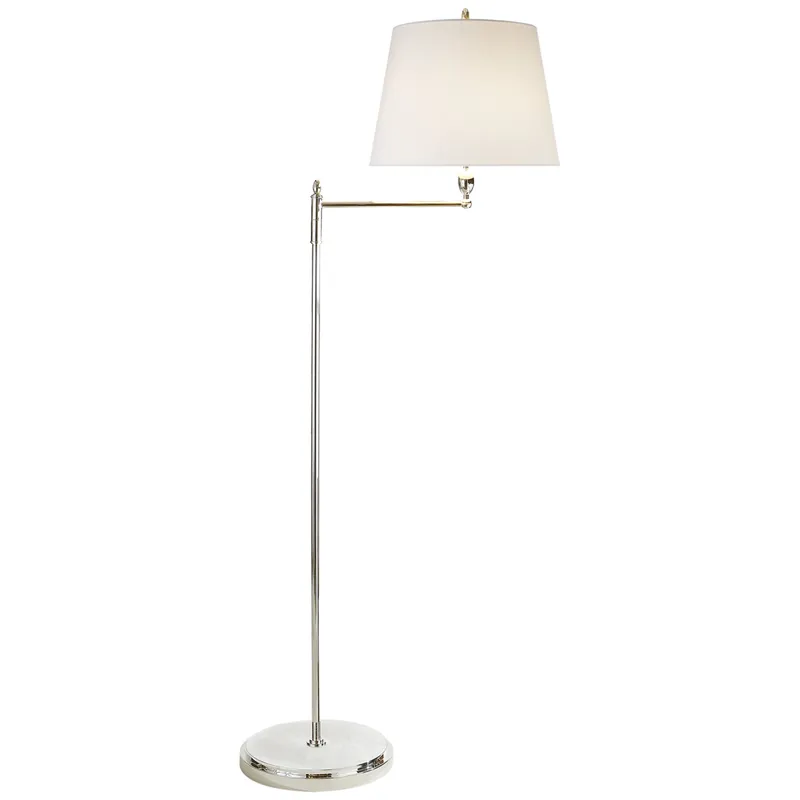 Thomas O'Brien Paulo Floor Light in Polished Nickel with Linen Shade Floor Lamp W16" x H63.5"