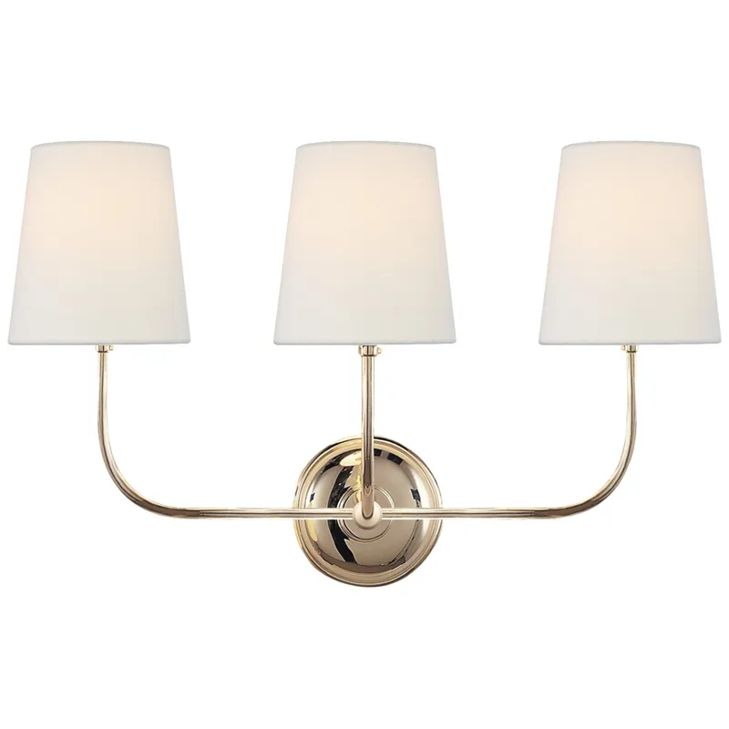 Thomas O'Brien Vendome Triple Sconce in Polished Nickel with Linen Shades Wall Light W22" x H14"
