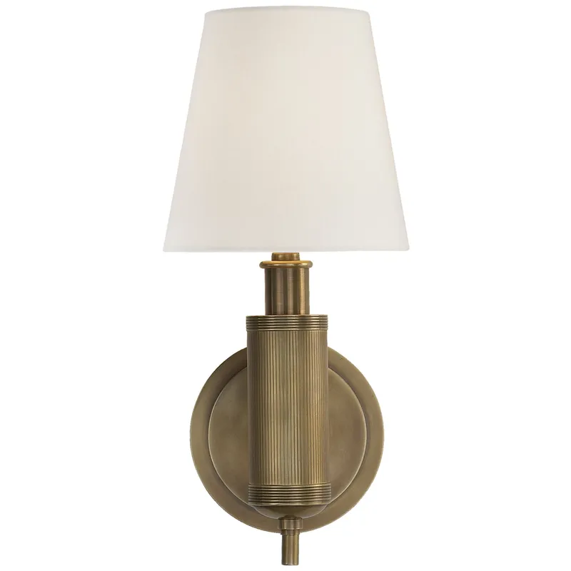 Thomas O'Brien Longacre Sconce in Hand-Rubbed Antique Brass with Linen Shade Wall Light W6" x H14"