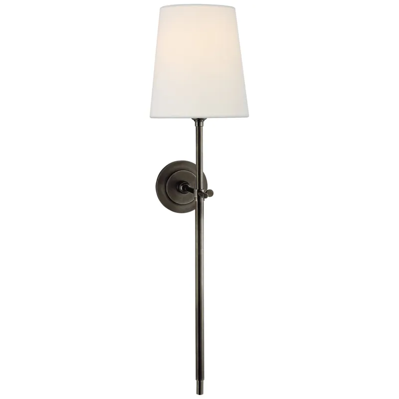 Thomas O'Brien Bryant Large Tail Sconce in Bronze with Linen Shade Wall Light W6.5" x H26.5"