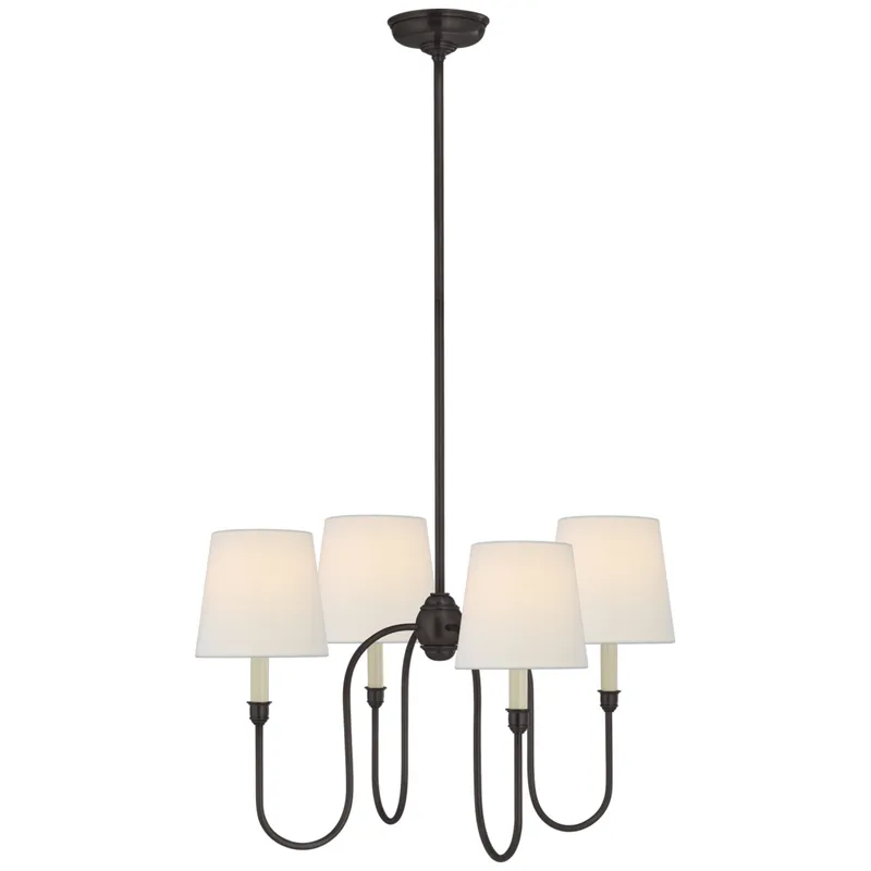 Thomas O'Brien Vendome Small Chandelier in Bronze with Linen Shades Ceiling Light W24.5"