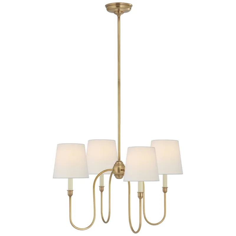 Thomas O'Brien Vendome Small Chandelier in Hand-Rubbed Antique Brass with Linen Shades Ceiling Light W24.5"