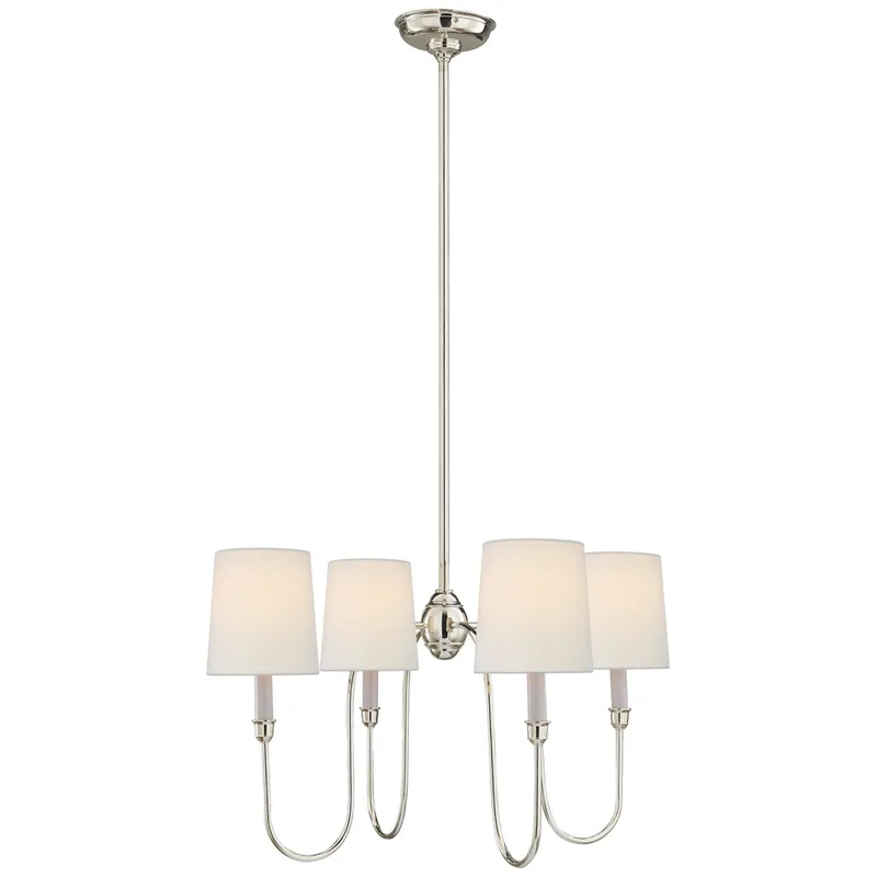 Thomas O'Brien Vendome Small Chandelier in Polished Nickel with Linen Shades Ceiling Light W24.5"