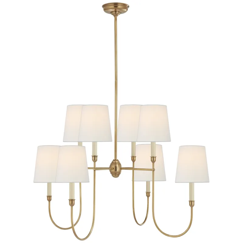 Thomas O'Brien Vendome Large Chandelier in Hand-Rubbed Antique Brass with Linen Shades Ceiling Light W35"