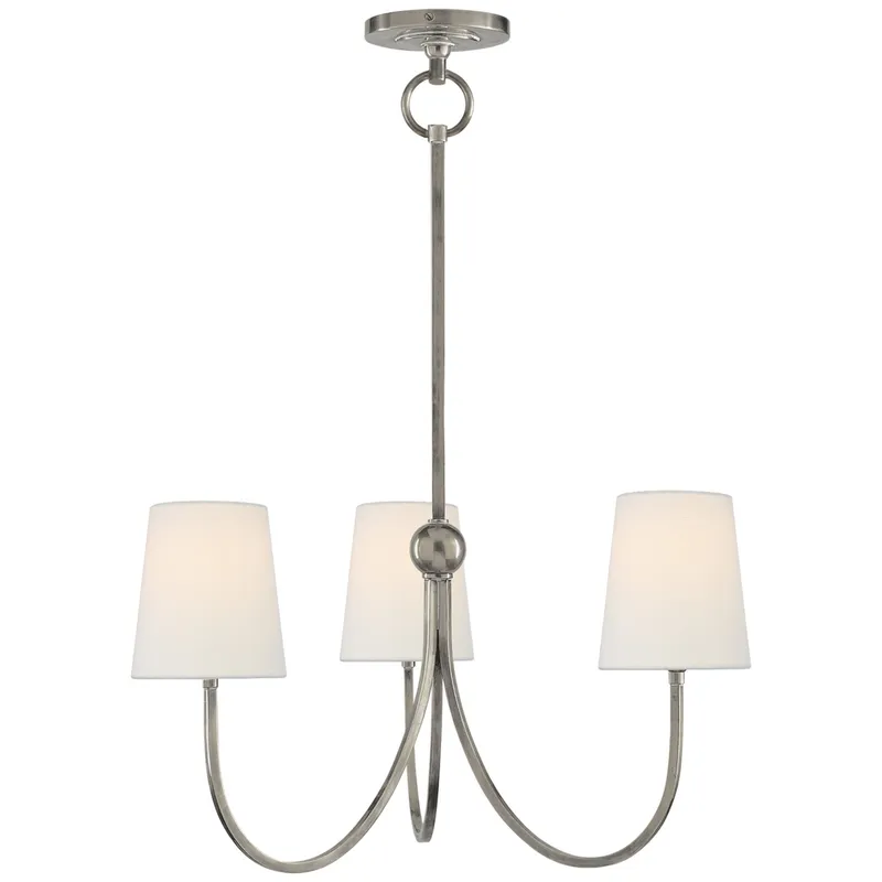 Thomas O'Brien Reed Small Chandelier in Antique Nickel with Linen Shades Ceiling Light W20"