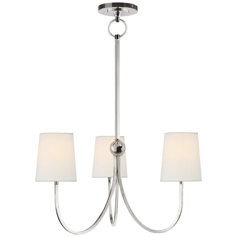 Thomas O'Brien Reed Small Chandelier in Polished Nickel with Linen Shades Ceiling Light W20"
